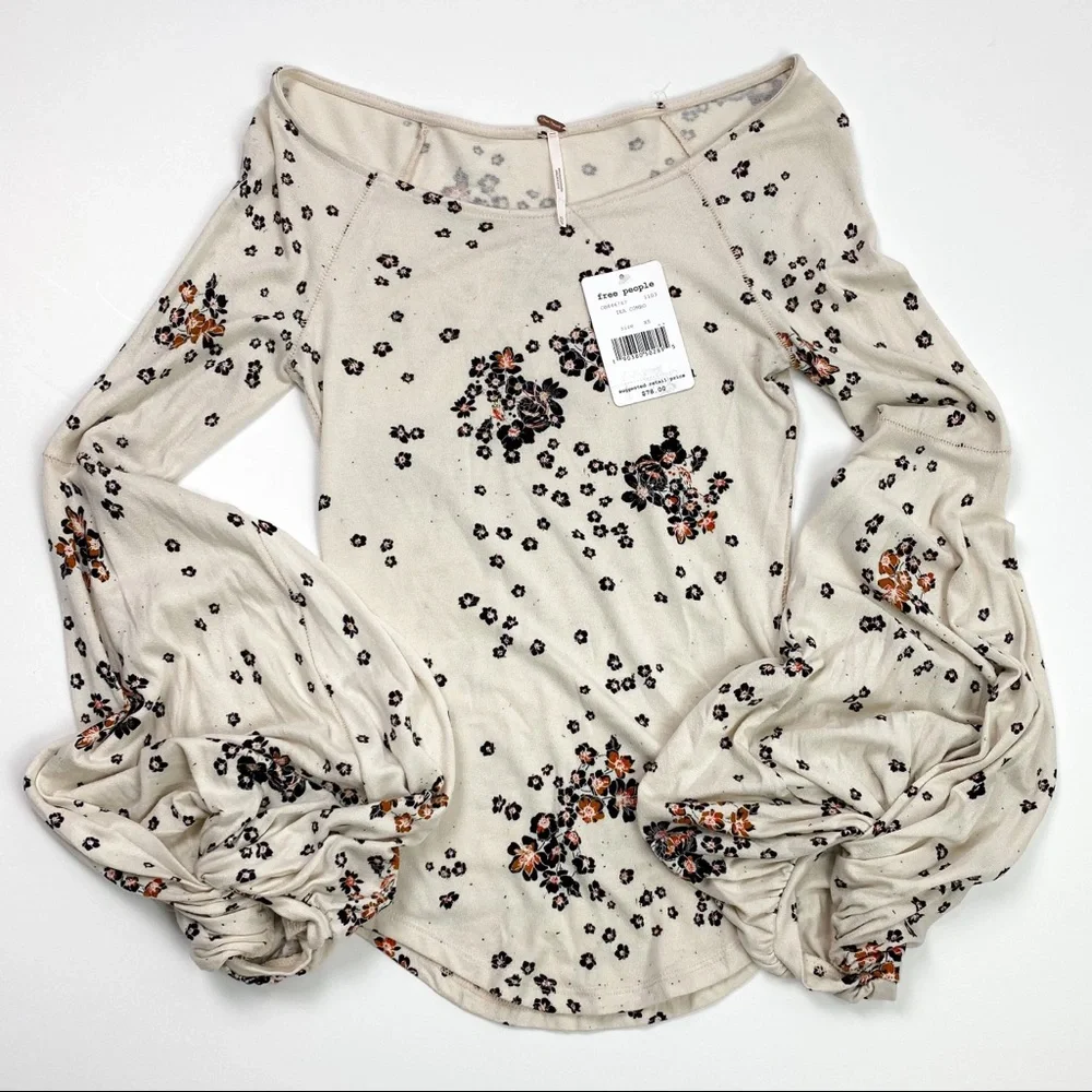 NEW Free People To The Tropics Bodycon Top Cream Tea Floral Print Size XS - Picture 2 of 13